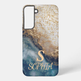 blaue Marmor Chic Gold Glitter Monogramm Samsung Galaxy Hülle