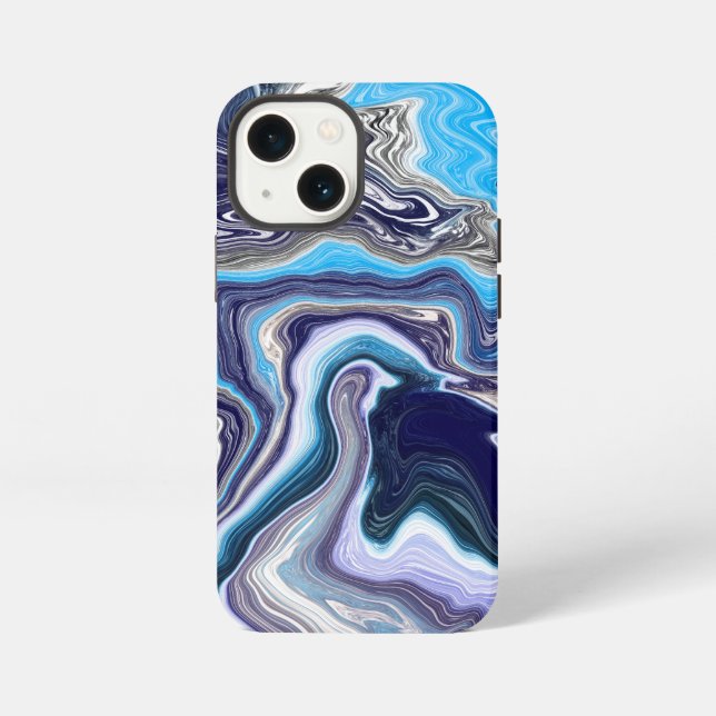 Blaue Marmor Fluid Art  iPhone 13 Mini Hülle (Rückseite)