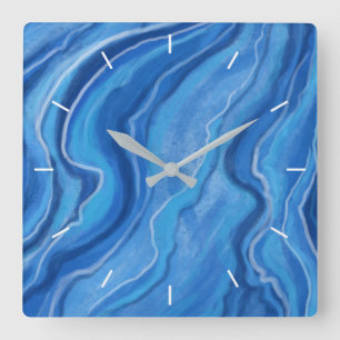 Blaue Marmor-Muster-Wanduhr  Quadratische Wanduhr