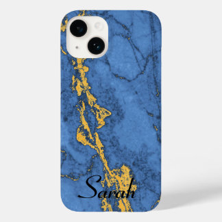 Blaue Marmor und Gold Case-Mate iPhone 14 Hülle