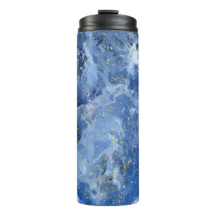 Blaue Marmor- und Goldtextur Thermosbecher