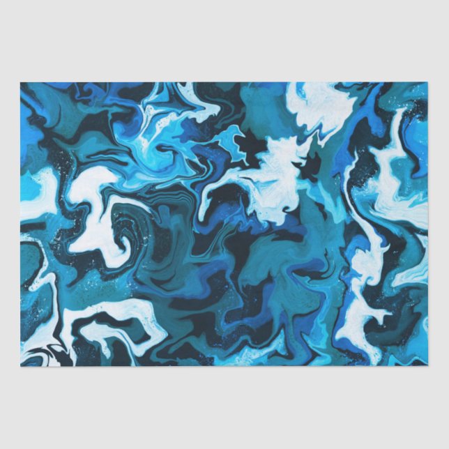 Blaue Marmorbrushstrokes Handgefertigt Seidenpapier (Vorderseite)