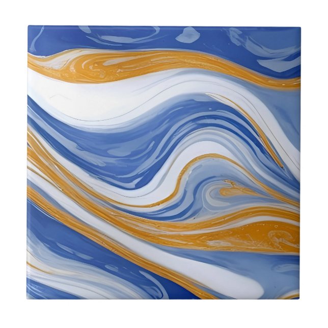 Blaue Marmorfliesen - Blaue und weiße Marmorwellen Fliese (Vorderseite)