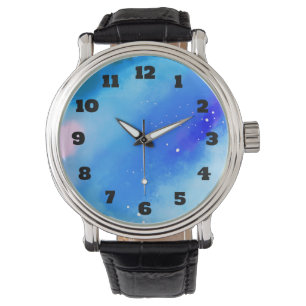 Blaue marmorierte Außenwelt Abstrakter Hintergrund Armbanduhr
