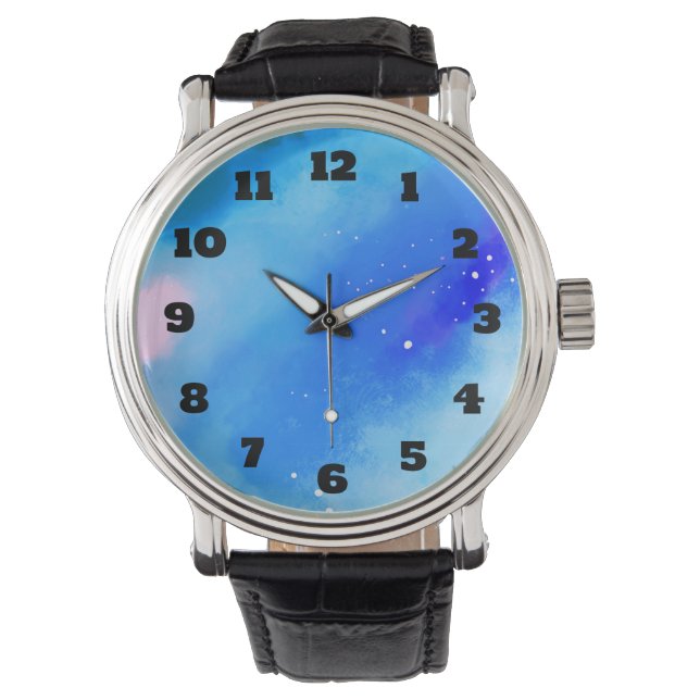 Blaue marmorierte Außenwelt Abstrakter Hintergrund Armbanduhr (Vorderseite)