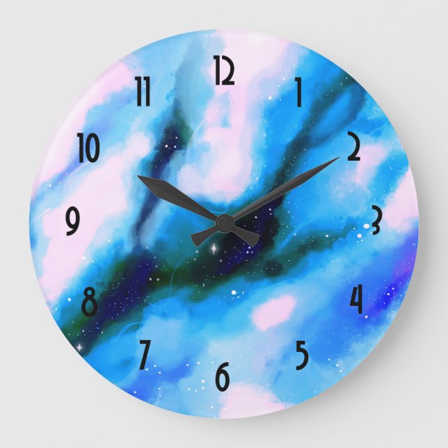 Blaue marmorierte Außenwelt Abstrakter Hintergrund Große Wanduhr (Vorderseite)
