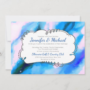 Blaue marmorierte Weltraum-Abstract-Hochzeitseinla Einladung