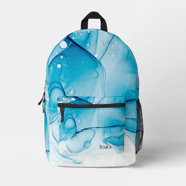 Blaue Marmorplatte Alkohol Tinte Bedruckter Rucksack (Vorderseite)