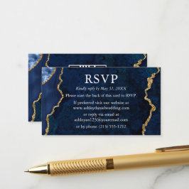 Blaue Marmorplatte HochzeitsrSVP QR Zurück Begleitkarte