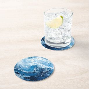 Blaue Marmorstruktur Runder Pappuntersetzer