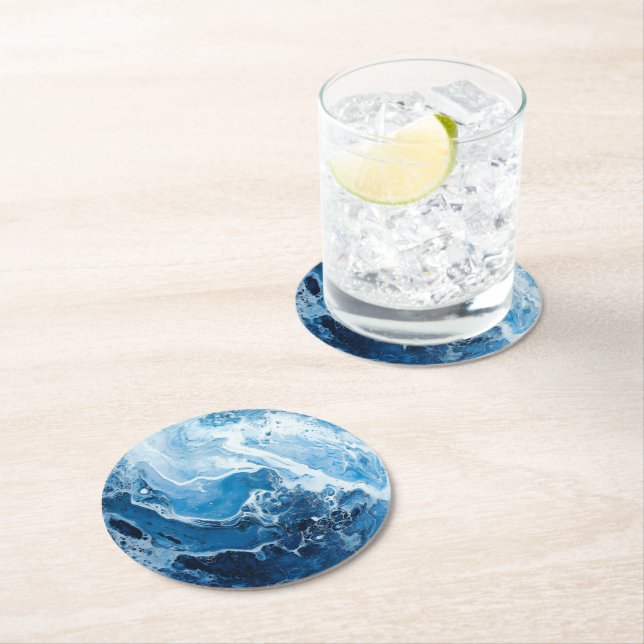 Blaue Marmorstruktur Runder Pappuntersetzer (Vor Ort)