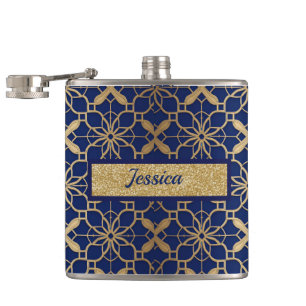 Blaue marokkanische Getränke- oder Weinflasche in  Flachmann