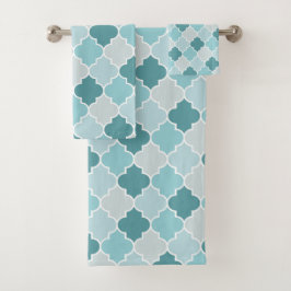 Blaue marokkanische Trellis, Latticework, Quatrefo Badhandtuch Set