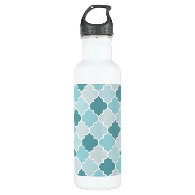 Blaue marokkanische Trellis, Latticework, Quatrefo Edelstahlflasche (Vorderseite)
