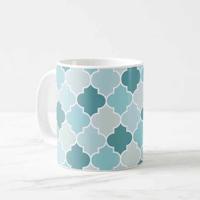 Blaue marokkanische Trellis, Latticework, Quatrefo Kaffeetasse (Vorderseite Links)