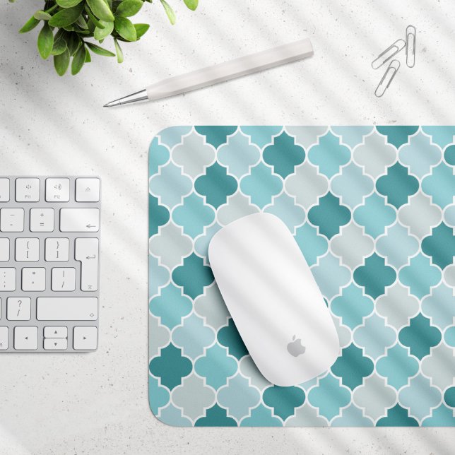 Blaue marokkanische Trellis, Latticework, Quatrefo Mousepad (Von Creator hochgeladen)