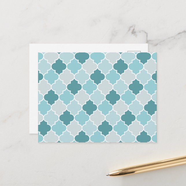 Blaue marokkanische Trellis, Latticework, Quatrefo Postkarte (Vorderseite/Rückseite Beispiel)