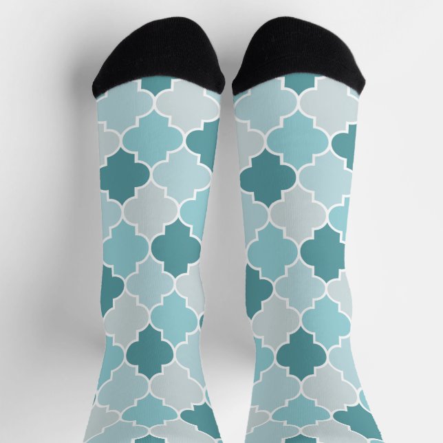 Blaue marokkanische Trellis, Latticework, Quatrefo Socken (Oben)