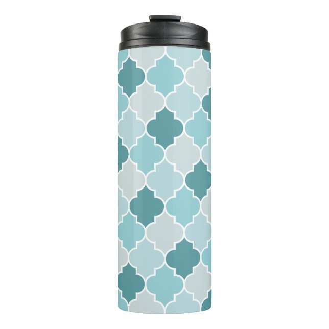 Blaue marokkanische Trellis, Latticework, Quatrefo Thermosbecher (Vorderseite)