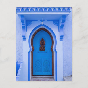 Blaue marokkanische Tür Postkarte