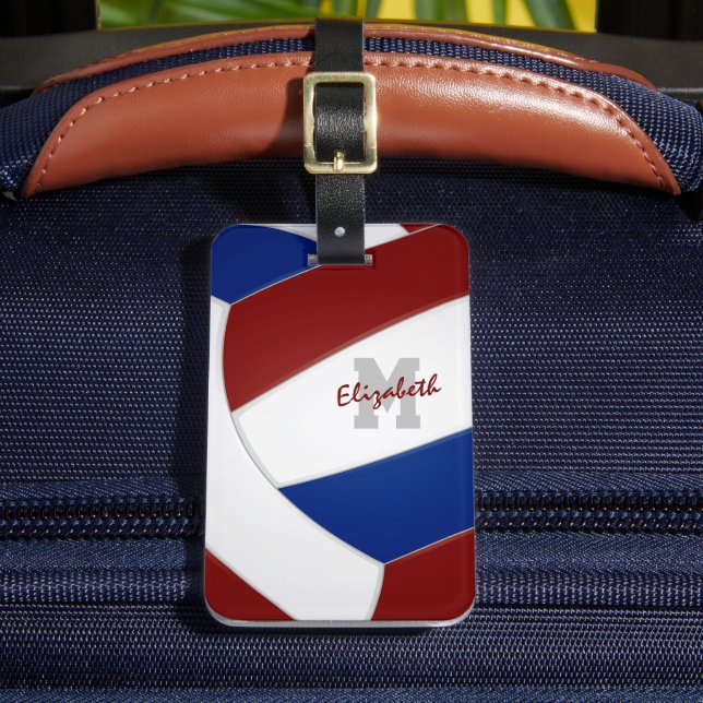 Blaue Maroteam färbt mit Monogramm Volleyball Gepäckanhänger (Vorderseite Insitu 2)