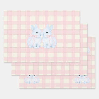 Blaue Marshmallow-Hasen-Ostern Geschenkpapier Set