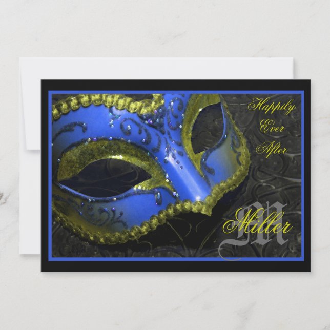 Blaue Maskerade-Renaissance-Hochzeits-Einladung Einladung (Vorderseite)
