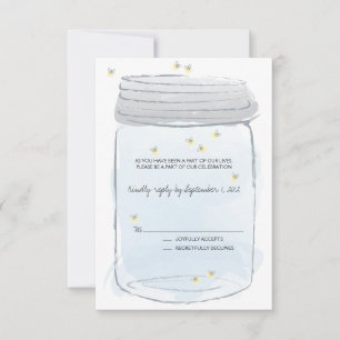 Blaue Mason-Glas & Glühwürmchen Hochzeit RSVP Karte