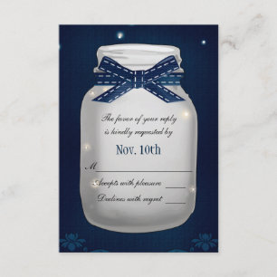 Blaue Mason Jar mit RSVP-Karte für Firefreflies RSVP Karte