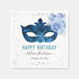 Blaue Masquerade Geburtstagsparty Serviette