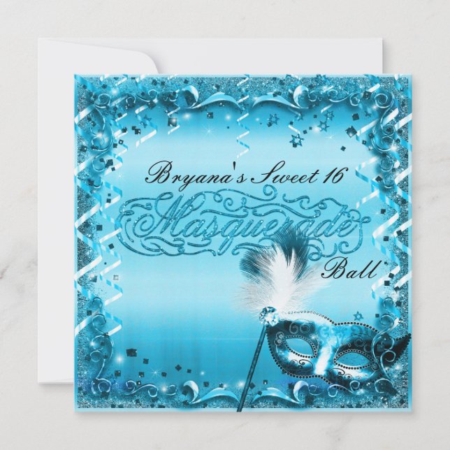 Blaue Masquerade Maske Elegantes Ball Party Einladung (Vorderseite)