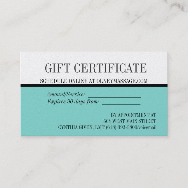 blaue Massage- und Wellness-Centergeschenkkarte Rabattkarte (Vorderseite)