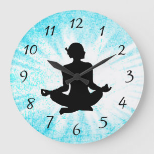 Blaue Meditations-Frauen-Zen-Sonne-Büste-Uhr Große Wanduhr