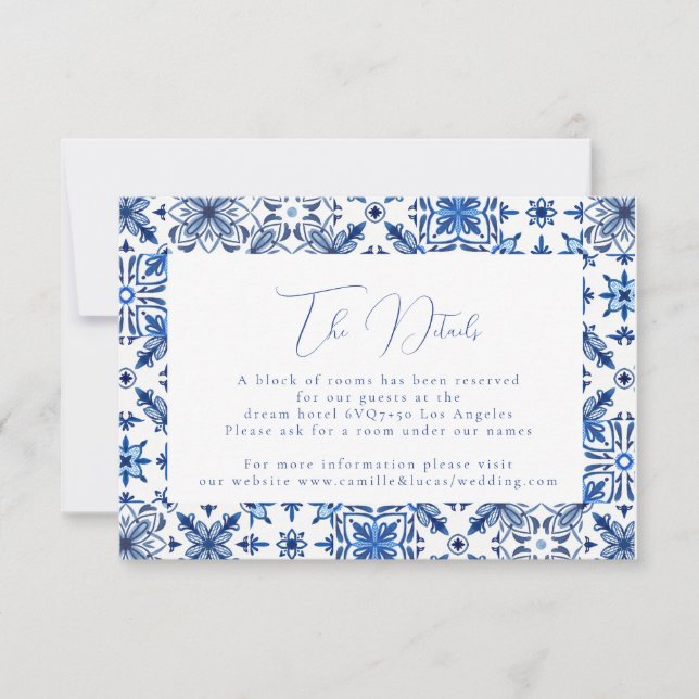 Blaue mediterrane Kachel & Zitrusfrüchte Hochzeits RSVP Karte (Vorderseite)