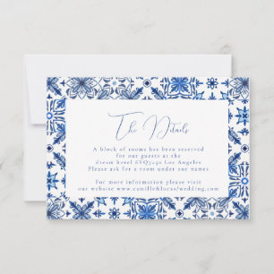 Blaue mediterrane Kachel & Zitrusfrüchte Hochzeits RSVP Karte