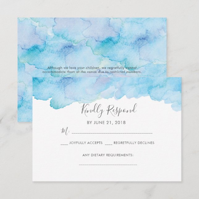 Blaue Meerbrise Watercolor RSVP-Karten Einladung (Vorne/Hinten)