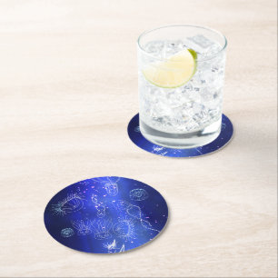 Blaue Meeres-Unterwasser-Quallenwelt Runder Pappuntersetzer