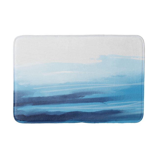 Blaue Meeresfarbe Abstraktes Meer Monogramm Badematte (Vorderseite)