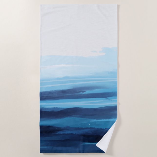 Blaue Meeresfarbe Abstraktes Meer Monogramm Strandtuch (Vorderseite)