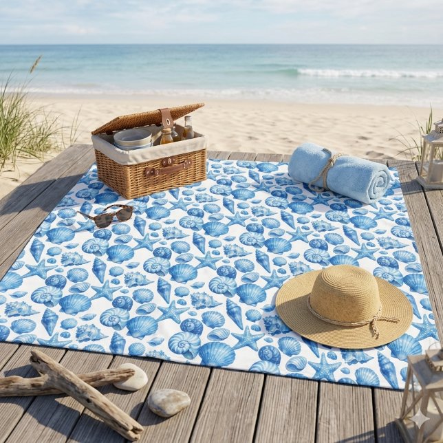 Blaue Meeresmuscheln. Maritim. Fleece-Decke Fleecedecke (Von Creator hochgeladen)