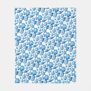 Blaue Meeresmuscheln. Maritim. Fleece-Decke Fleecedecke