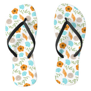 Blaue Meeresmuscheln Meeresschnecke Orange Blume Flip Flops