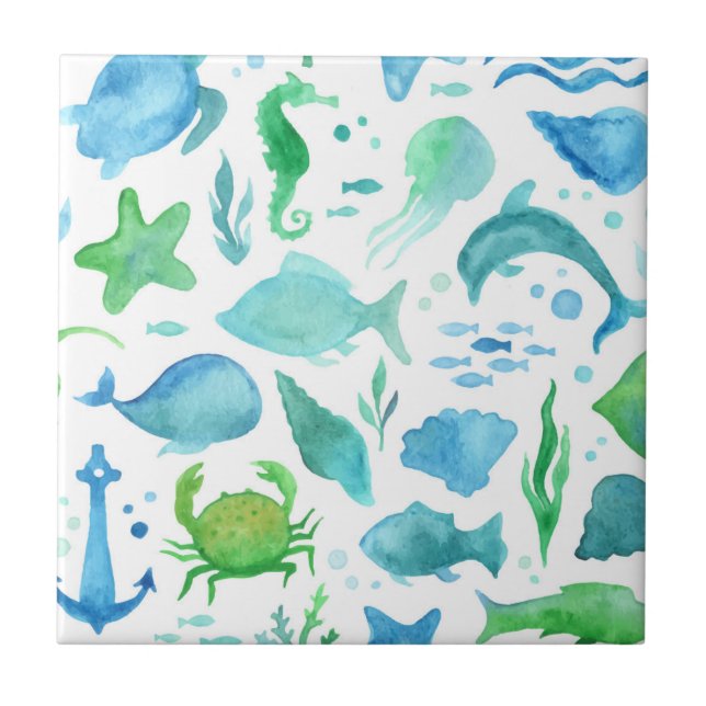 Blaue Meeressäugedelfin Weißer Wassersport Fliese (Vorderseite)