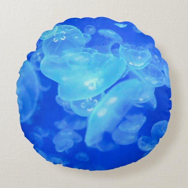 Blaue Meeressäugequalle rund Kissen (Vorderseite)