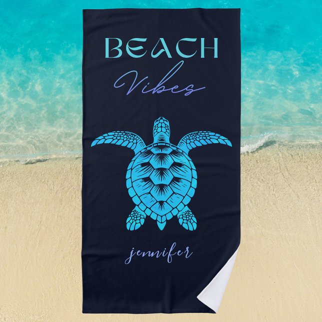 Blaue Meeresschildkröte Personalisiert Strandtuch (beach vibes teal blue sea turtle beach towel)