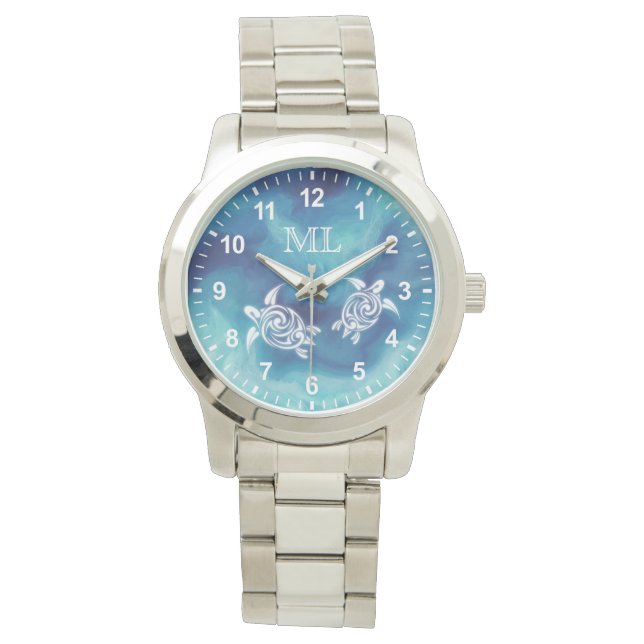 Blaue Meeresschildkröten Armbanduhr (Vorderseite)