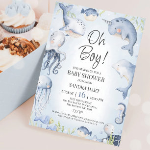 Blaue Meerestiere Jungen-Baby-Party Einladung