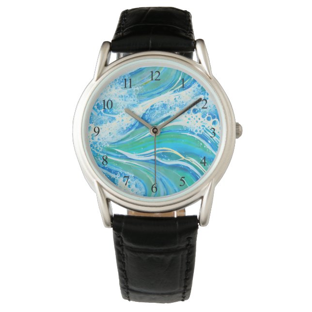Blaue Meereswellen Armbanduhr (Vorderseite)