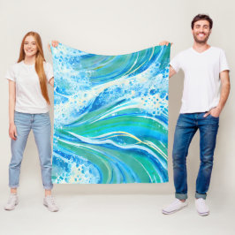 Blaue Meereswellen Fleecedecke
