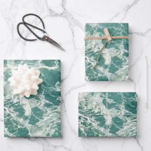 Blaue Meereswellen Geschenkpapier Set